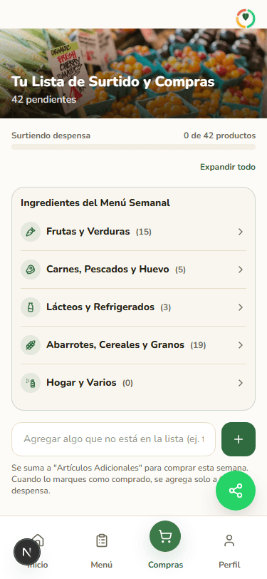 Lista de compras — comparte por WhatsApp